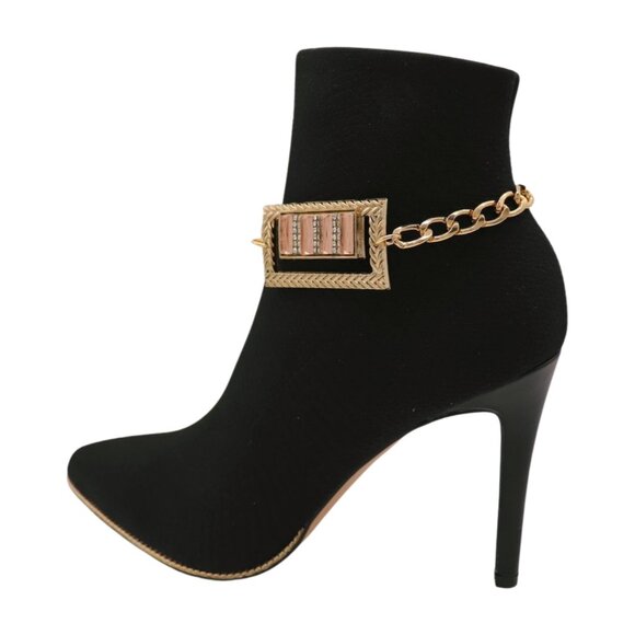 NEW Women Gold Metal Boot Chain Bracelet Bling Shoe Square Charm Fashion 2PCS - Picture 11 of 17